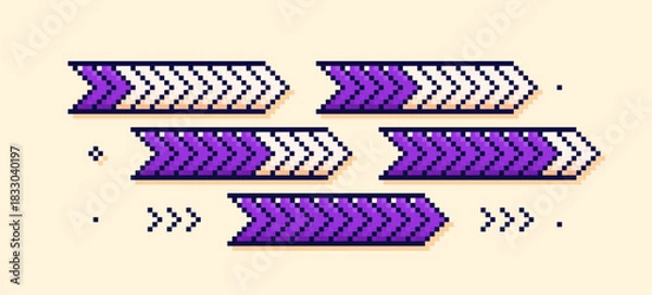 Fototapeta One set of pixel purple arrow-shaped load bars. 