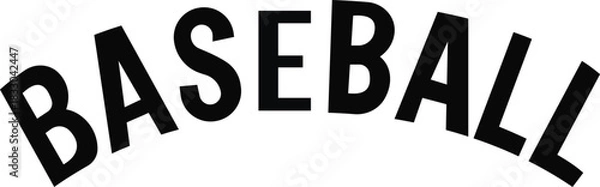 Fototapeta This striking typography design showcases the word "BASEBALL" in an arched, bold font. The energetic and playful style resonates with the spirit of the sport, making it ideal for team logos, merchandi