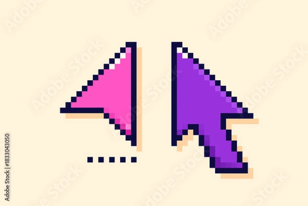 Fototapeta Y2K user interface arrows. Purple and magenta pixel art elements.