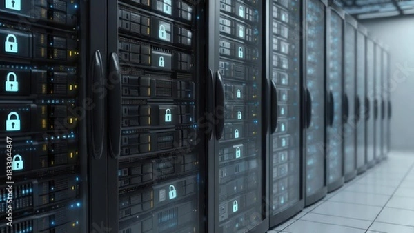 Obraz Server racks in data center with security locks