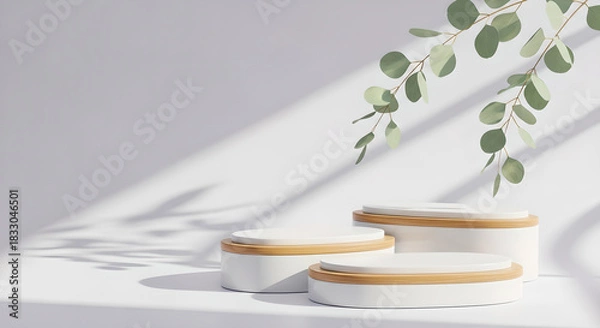 Obraz Product Display Podium Stand Eucalyptus White Wood Copy Space