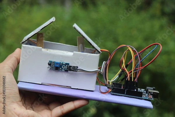 Obraz Automatic dustbin project prototype that uses infrared sensor and servos for working controlled by a programmable microntroller
