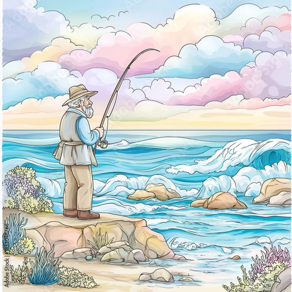 Obraz 釣りをする老人
