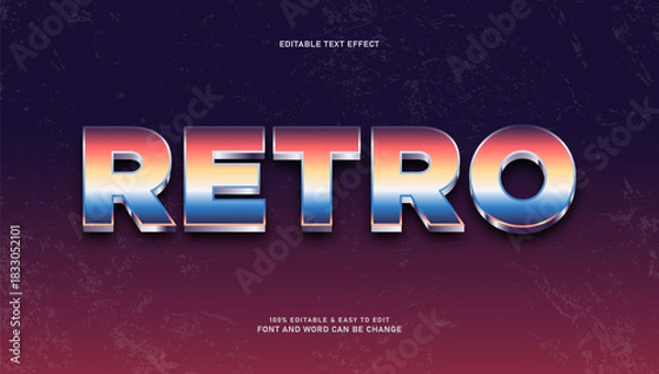 Obraz Retro 80s Chrome Text Effect with Metallic Gradient and Synthwave Background
