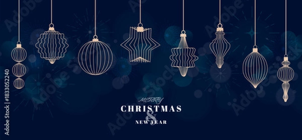 Obraz Luxury Christmas Baubles and New Year Decorations in Line Style