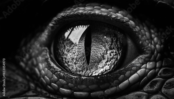 Fototapeta Close-up of Alligator Eye and Scales Black and White