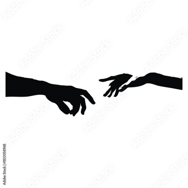Obraz Black and white vector illustration of two human hands reaching out to each other in classic vintage style