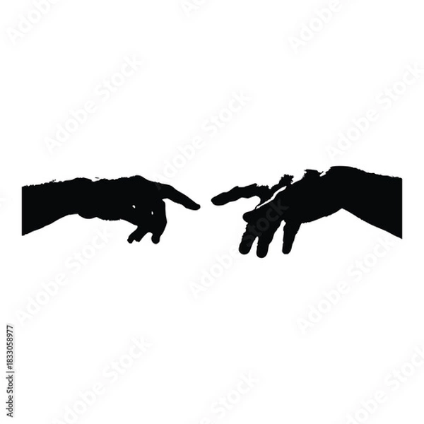 Obraz Black and white vector illustration of two human hands reaching out to each other in classic vintage style