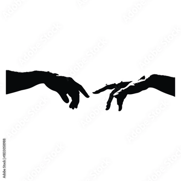 Obraz Black and white vector illustration of two human hands reaching out to each other in classic vintage style