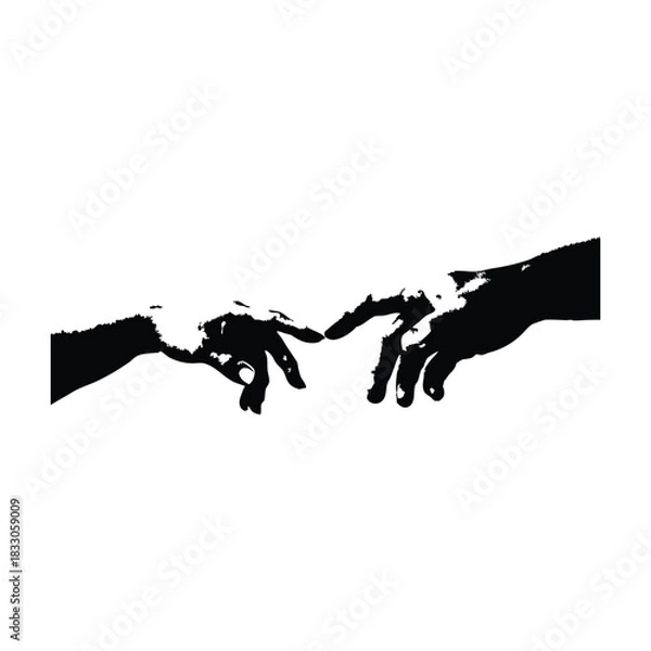 Obraz Black and white vector illustration of two human hands reaching out to each other in classic vintage style