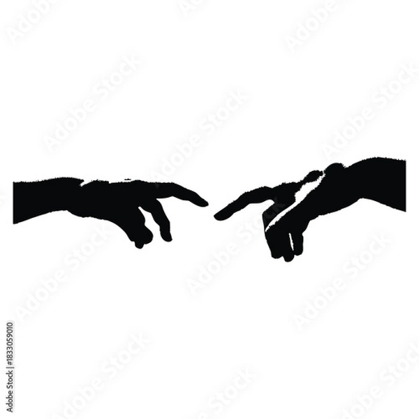 Obraz Black and white vector illustration of two human hands reaching out to each other in classic vintage style