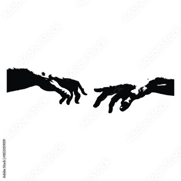 Obraz Black and white vector illustration of two human hands reaching out to each other in classic vintage style