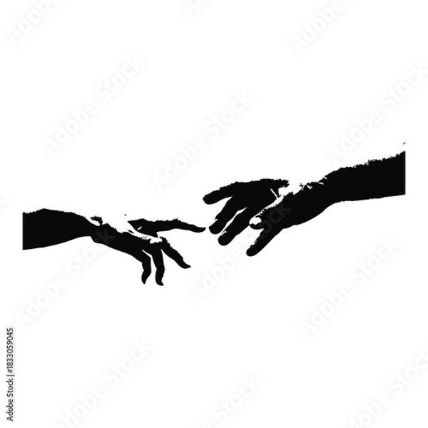 Obraz Black and white vector illustration of two human hands reaching out to each other in classic vintage style