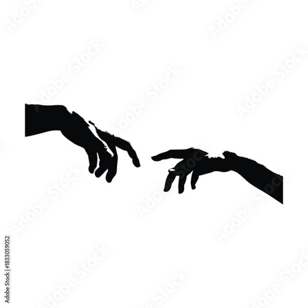 Obraz Black and white vector illustration of two human hands reaching out to each other in classic vintage style