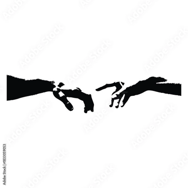 Obraz Black and white vector illustration of two human hands reaching out to each other in classic vintage style