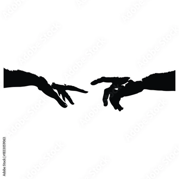 Obraz Black and white vector illustration of two human hands reaching out to each other in classic vintage style