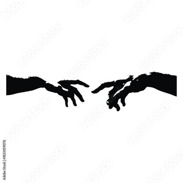 Obraz Black and white vector illustration of two human hands reaching out to each other in classic vintage style