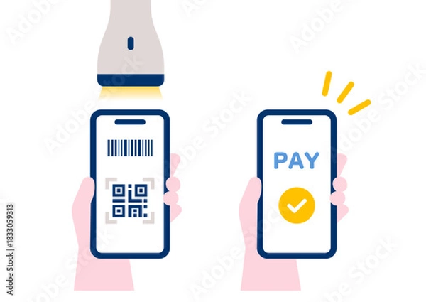 Obraz スマホでキャッシュレス決済をする手元のイメージイラスト