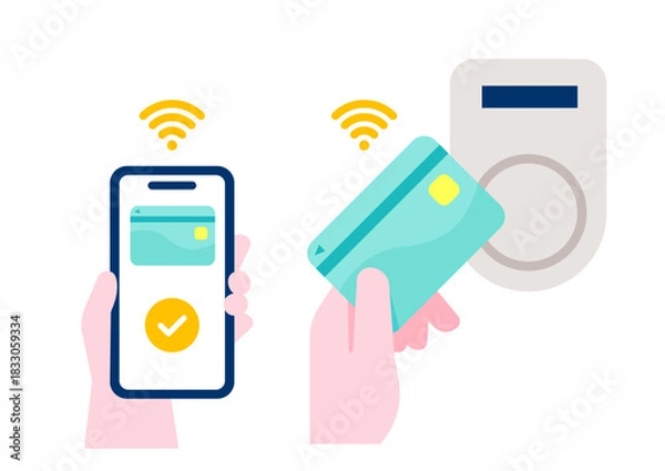 Obraz タッチ決済をする手元とクレジットカードのイメージイラスト