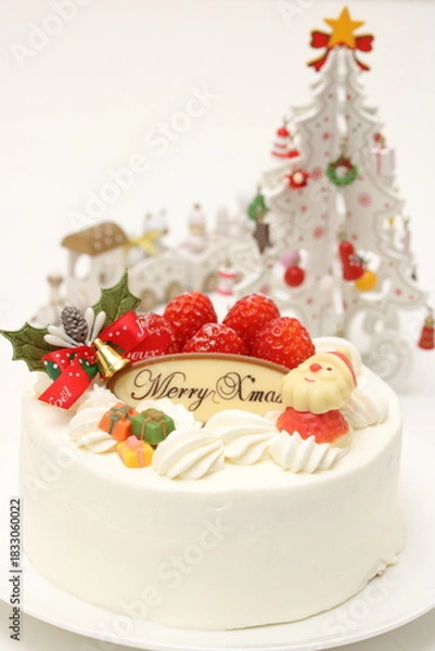 Obraz 苺とクリームのクリスマスケーキ