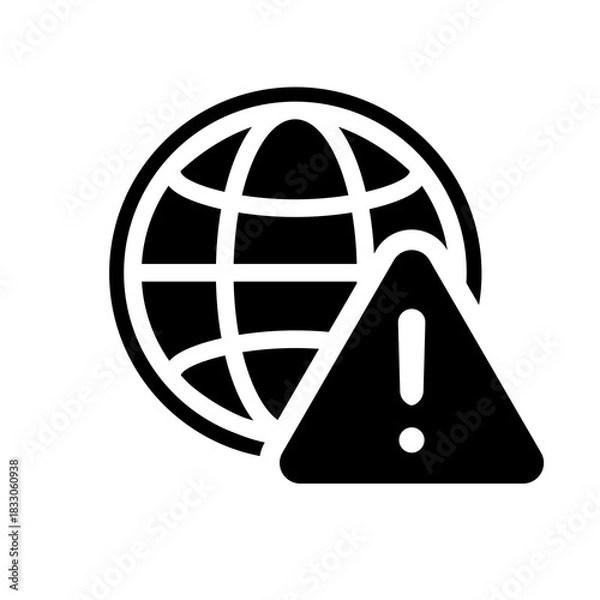 Fototapeta A globe with a warning triangle, expressing global risk alerts, system hazards, internet threats, worldwide issues, and critical notification indicators.