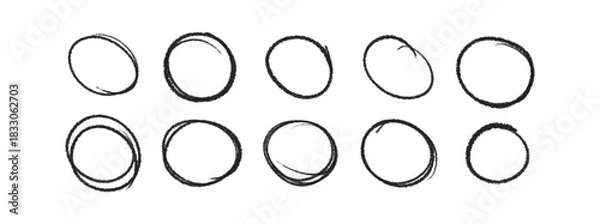 Obraz Hand drawn crayon circles set. Brushstroke texture circles. Vector EPS 10