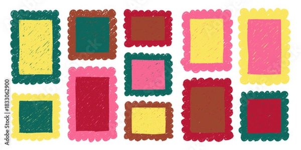 Obraz Hand drawn crayon rectangles set. Brushstroke texture rectangle frames. Vector EPS 10