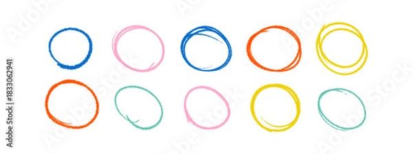 Obraz Hand drawn crayon circles set. Brushstroke texture circles. Vector EPS 10