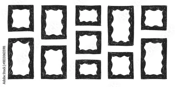 Obraz Hand drawn crayon rectangles set. Brushstroke texture rectangle frames. Vector EPS 10
