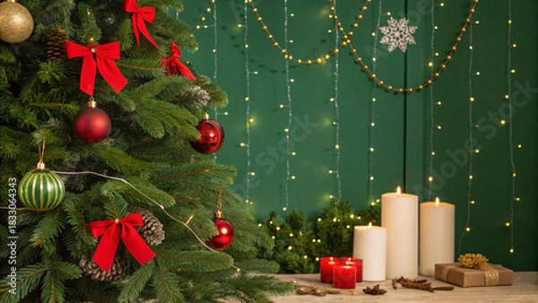 Fototapeta christmas tree and decorations