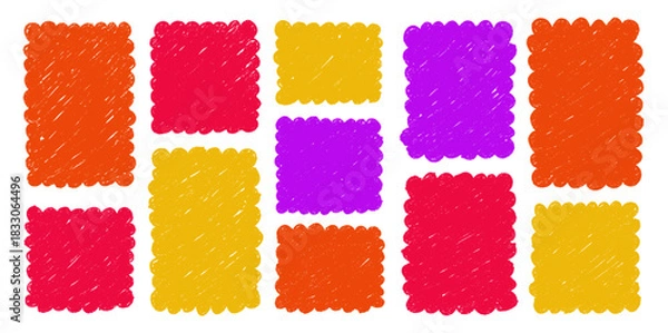 Obraz Hand drawn crayon rectangles set. Brushstroke texture rectangle frames. Vector EPS 10