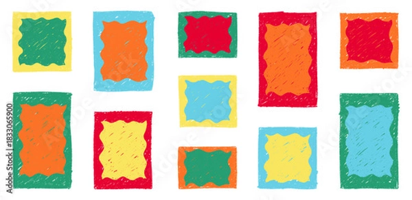 Obraz Hand drawn crayon rectangles set. Brushstroke texture rectangle frames. Vector EPS 10