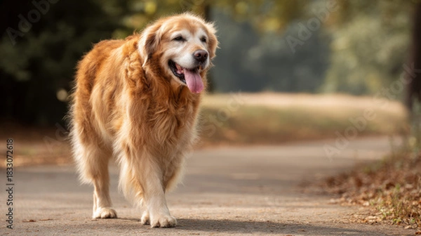 Obraz Cute fat dog sad because excess weight. Modern problem of obesity in pets due to overfeeding with food and treats. Concept diet and fight against excess weight in dogs and awareness of animal health