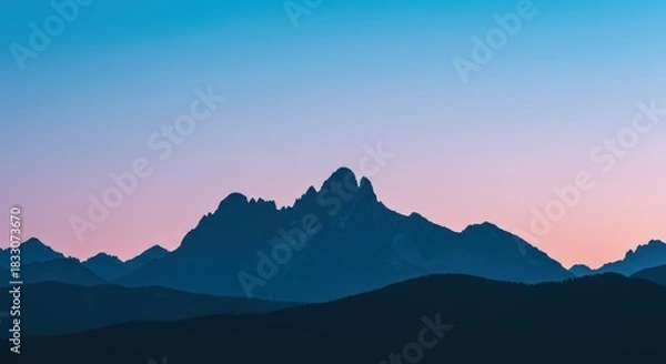 Obraz Majestic Mountain Range at Sunset with Pink and Blue Sky
