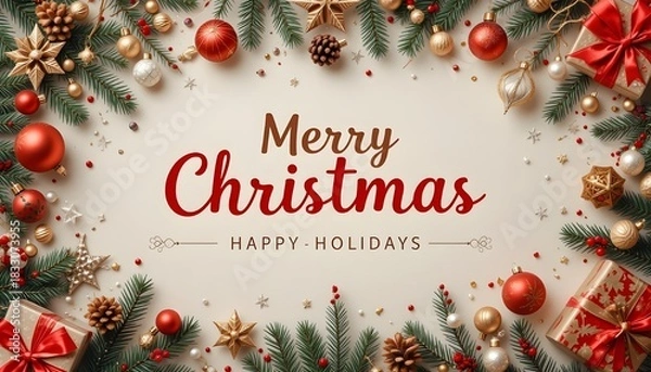 Fototapeta christmas background with christmas tree and balls