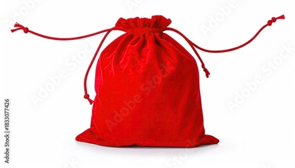 Obraz Red Velvet Drawstring Gift Pouch Isolated on White Background.