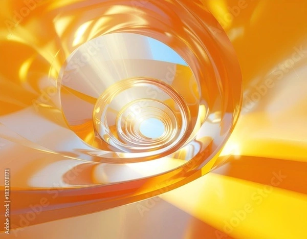 Obraz Abstract Orange Spiral Tunnel With Bright Sunlight And Sky Background Dynamic Motion Effect