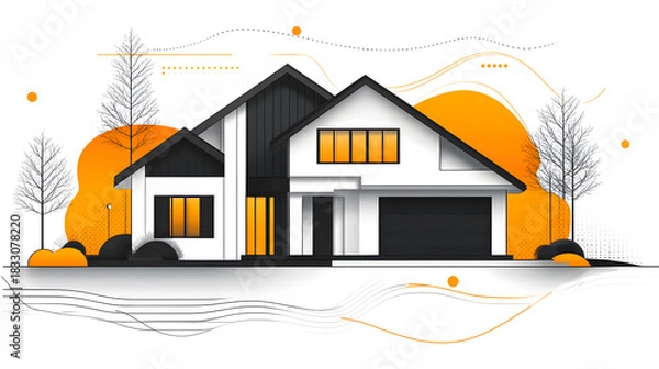 Obraz Minimalist Illustration of a City Apartment Building with Elegant Architecture, Ideal for Real Estate Promotion