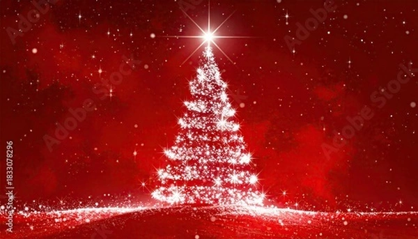 Obraz Sparkling Christmas Tree Illuminated with Festive Lights and Falling Snowflakes.