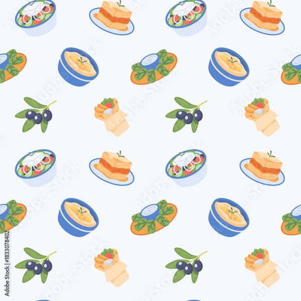 Fototapeta Mediterranean dishes seamless pattern
