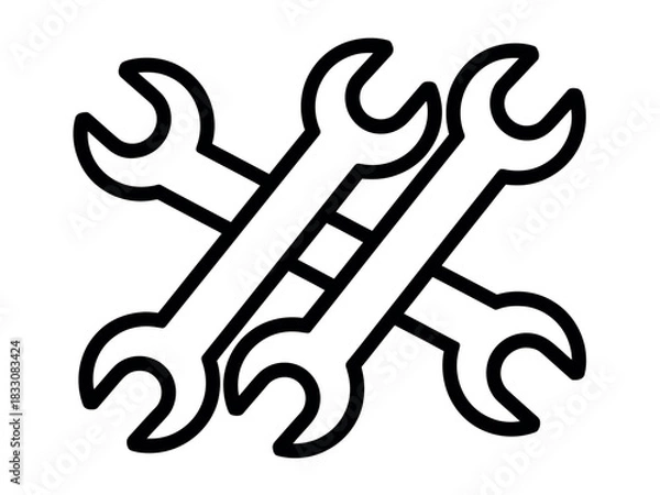 Obraz Three crossed wrenches form a symmetrical graphic illustration representing tools and repair.