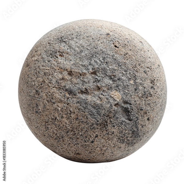 Fototapeta Textured spherical natural stone or rock. round grey brown pebble isolated