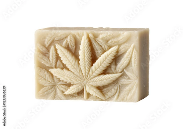 Fototapeta Carved Soap Bar with Cannabis Leaf Pattern isolated on a transparent background