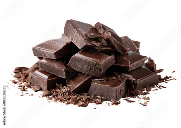 Fototapeta Dark Chocolate Pieces Pile isolated on a transparent background