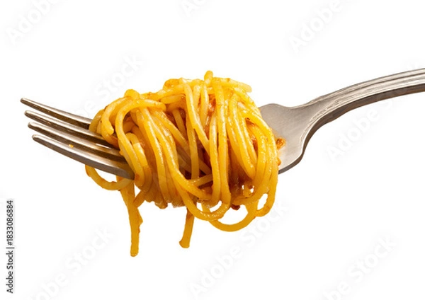 Fototapeta Spaghetti with Sauce on Fork isolated on a transparent background