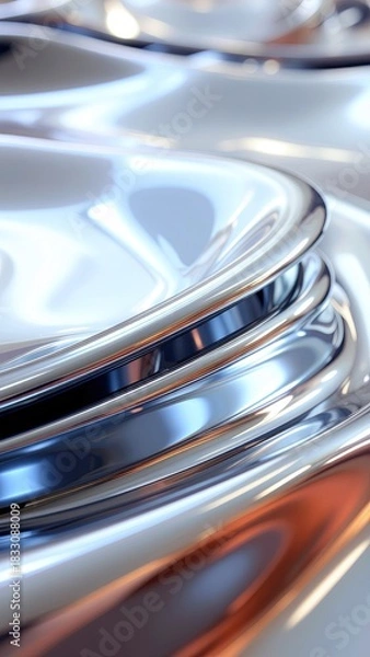 Fototapeta Abstract Silver Liquid Surface With Reflective Highlights And Ripples Showing Smooth Waves And Metallic Sheen In Studio Lighting