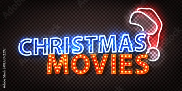 Obraz Vector neon marquee text of Christmas Movies isolated on the transparent background.