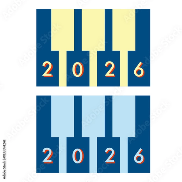 Fototapeta Happy new year 2026.Piano music instruments clipart. Colorful simply vector illustration.Minimal flat design for happy holiday cerebration, festival,decoration, print,card,banner,tready art.