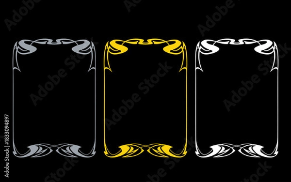 Obraz A判型。アールヌーボー風フレームセット。金色銀色白色。