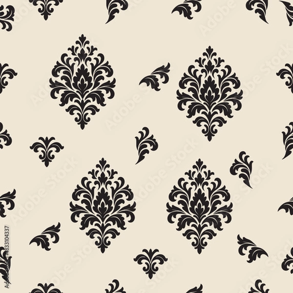 Obraz Elegant Black Ornate Damask Seamless Pattern on Light Background